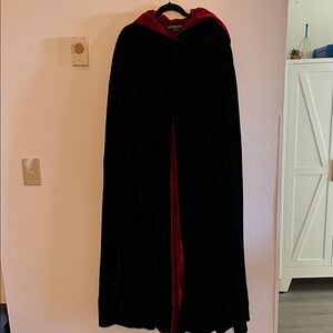 The Pyramid Collection Black and Red Velvet Full Length Whimsygoth Hooded Cape.